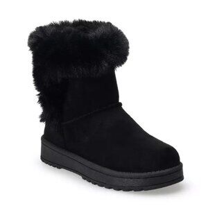 Sonoma Girls Alainaa Black Faux Fur Mid Shaft Winter Boots Size 13 Slip-On